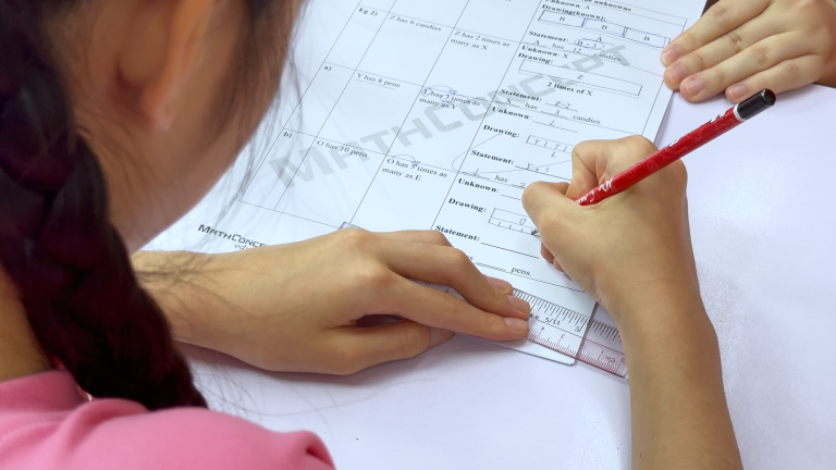 Students are explained to maths concepts through visual or concrete method. Applying concepts to deeper maths problems.